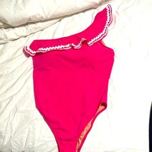 Gorgeous NWT one shoulder pink jcrew swim suit